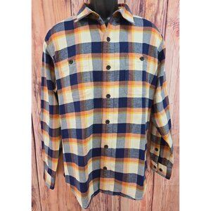 Orvis Mens Classic Fit Plaid Flannel Shirt Large Orange/Blue